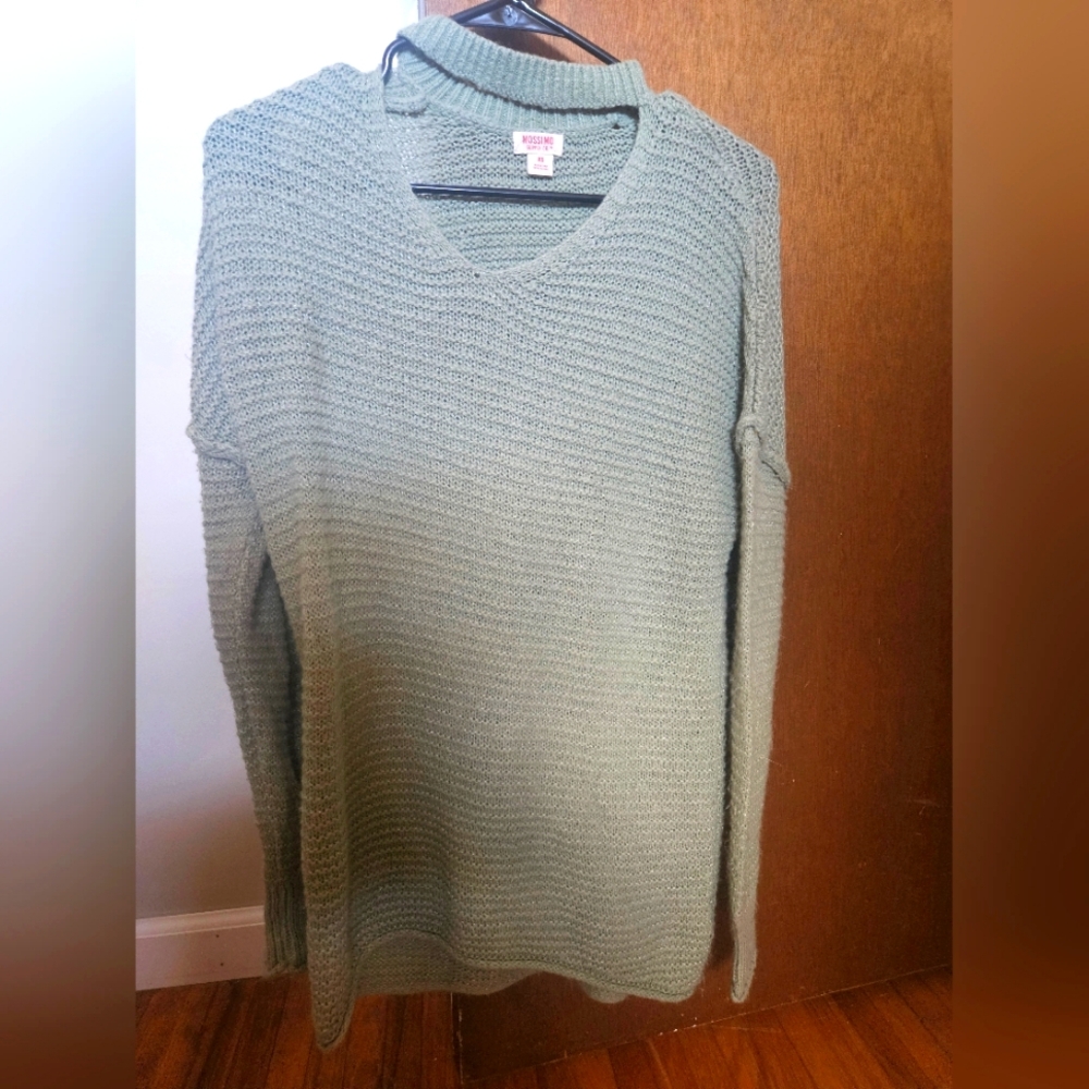Women's Green Sweater Chocker Neckline Cutout By Mossimo Supply Co Size XS